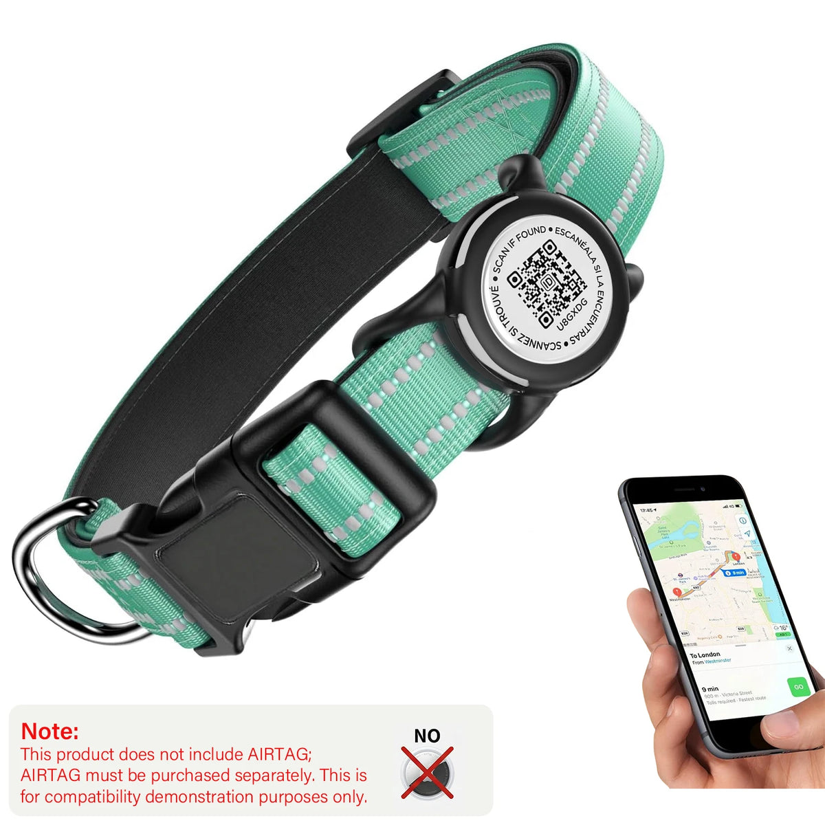Waterproof Dog Collar with AirTag Holder - Reflective, Padded & QR Code ID