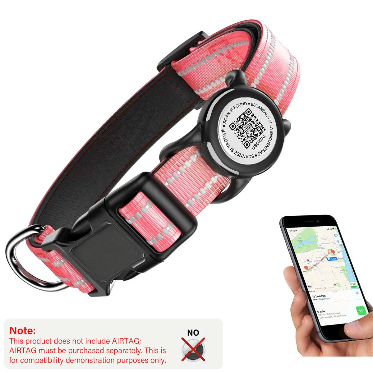 Waterproof Dog Collar with AirTag Holder - Reflective, Padded & QR Code ID