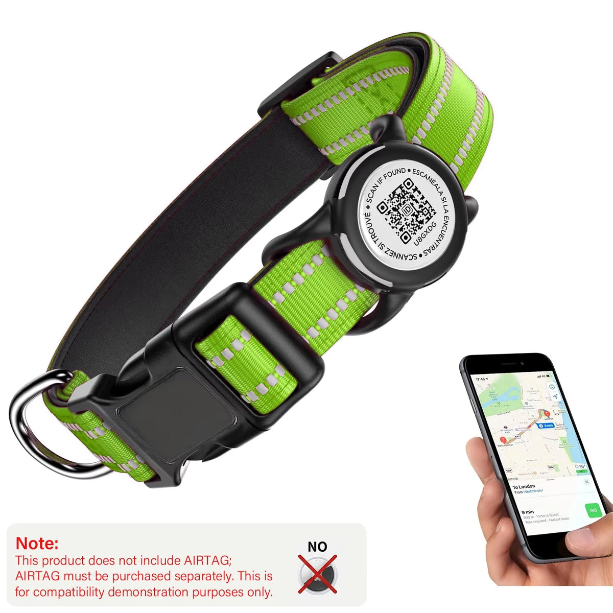 Waterproof Dog Collar with AirTag Holder - Reflective, Padded & QR Code ID