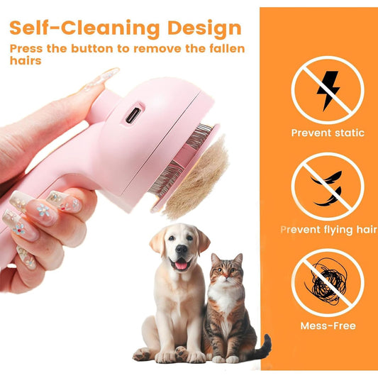 Self-Cleaning Steam Pet Brush - 3-in-1 Grooming Brush for Cats & Dogs