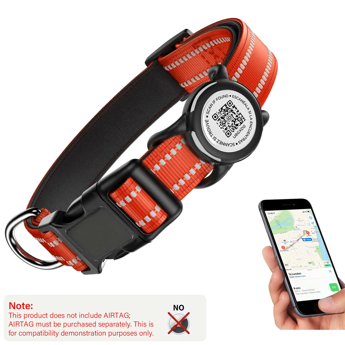 Waterproof Dog Collar with AirTag Holder - Reflective, Padded & QR Code ID