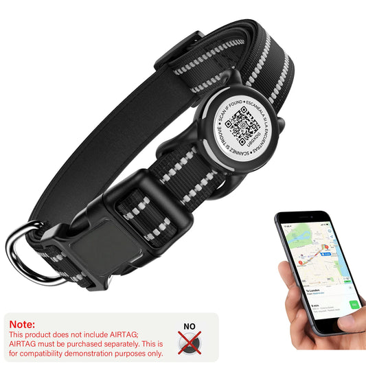 Waterproof Dog Collar with AirTag Holder - Reflective, Padded & QR Code ID