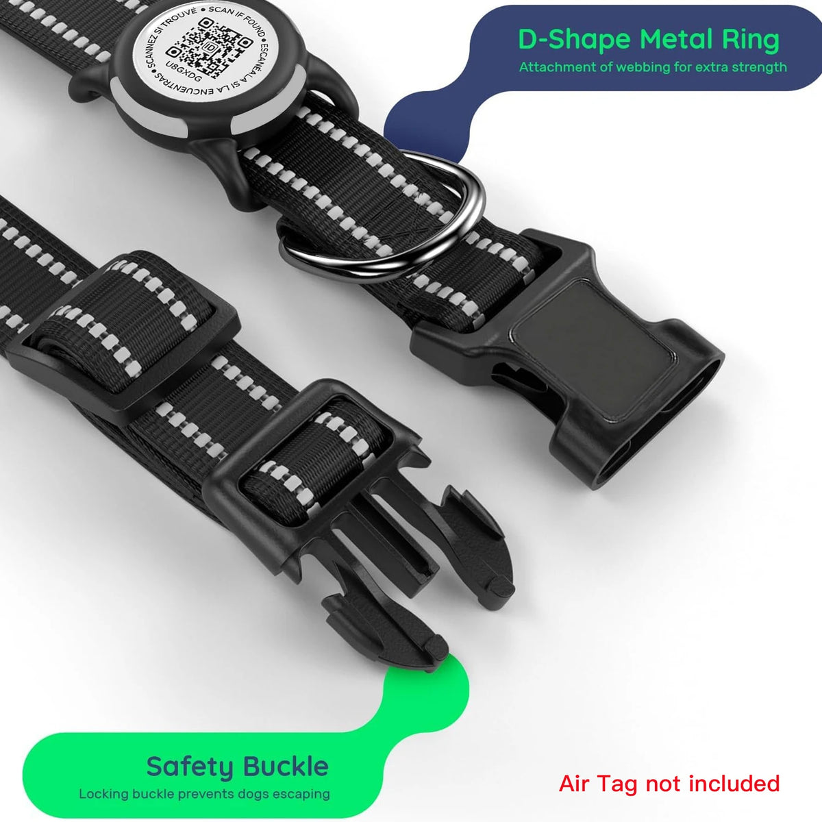 Waterproof Dog Collar with AirTag Holder - Reflective, Padded & QR Code ID