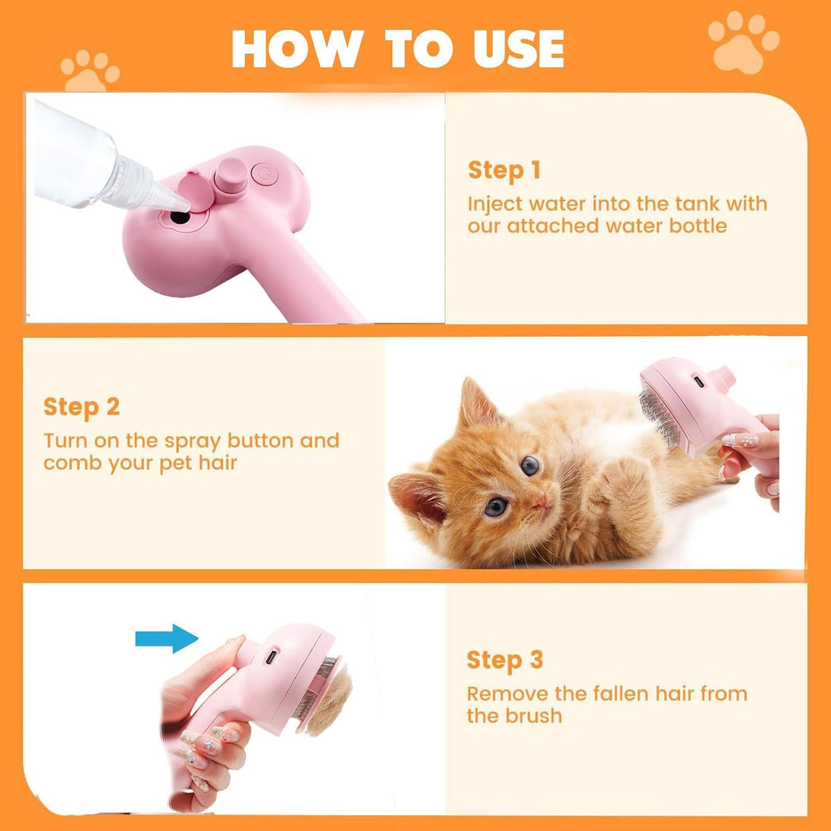 Self-Cleaning Steam Pet Brush - 3-in-1 Grooming Brush for Cats & Dogs