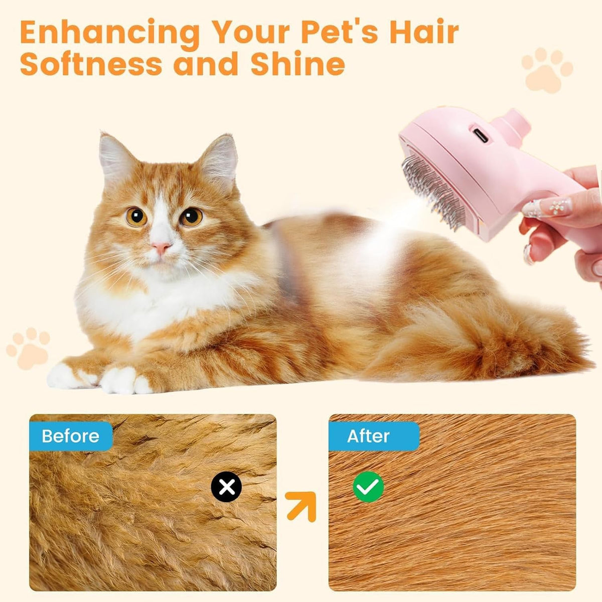 Self-Cleaning Steam Pet Brush - 3-in-1 Grooming Brush for Cats & Dogs