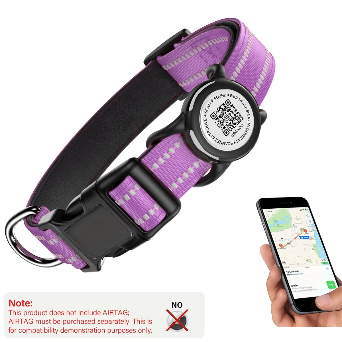 Waterproof Dog Collar with AirTag Holder - Reflective, Padded & QR Code ID