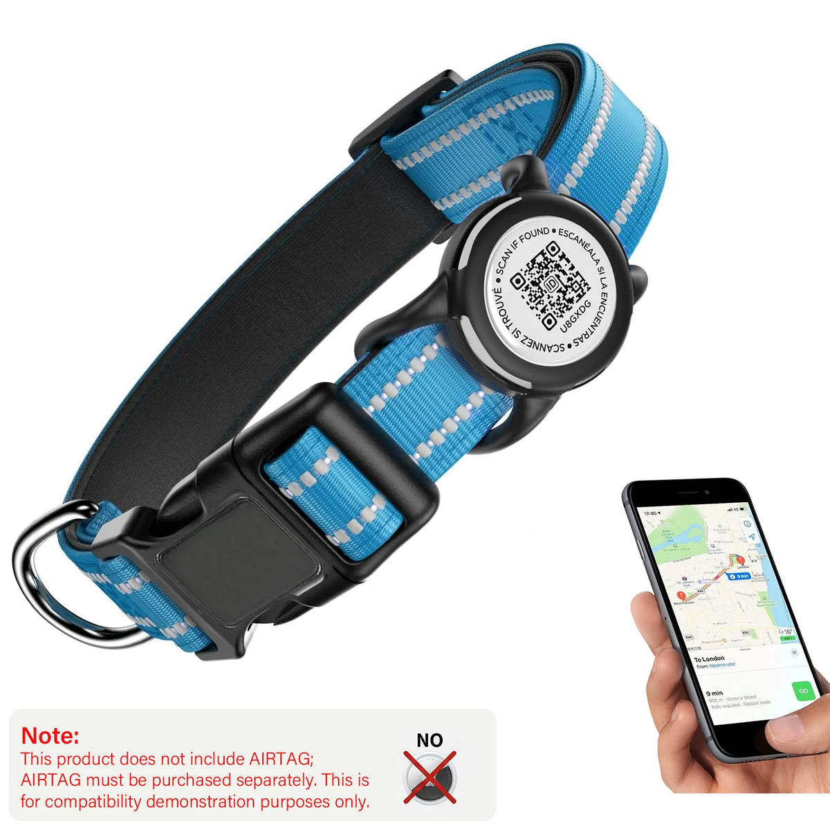 Waterproof Dog Collar with AirTag Holder - Reflective, Padded & QR Code ID
