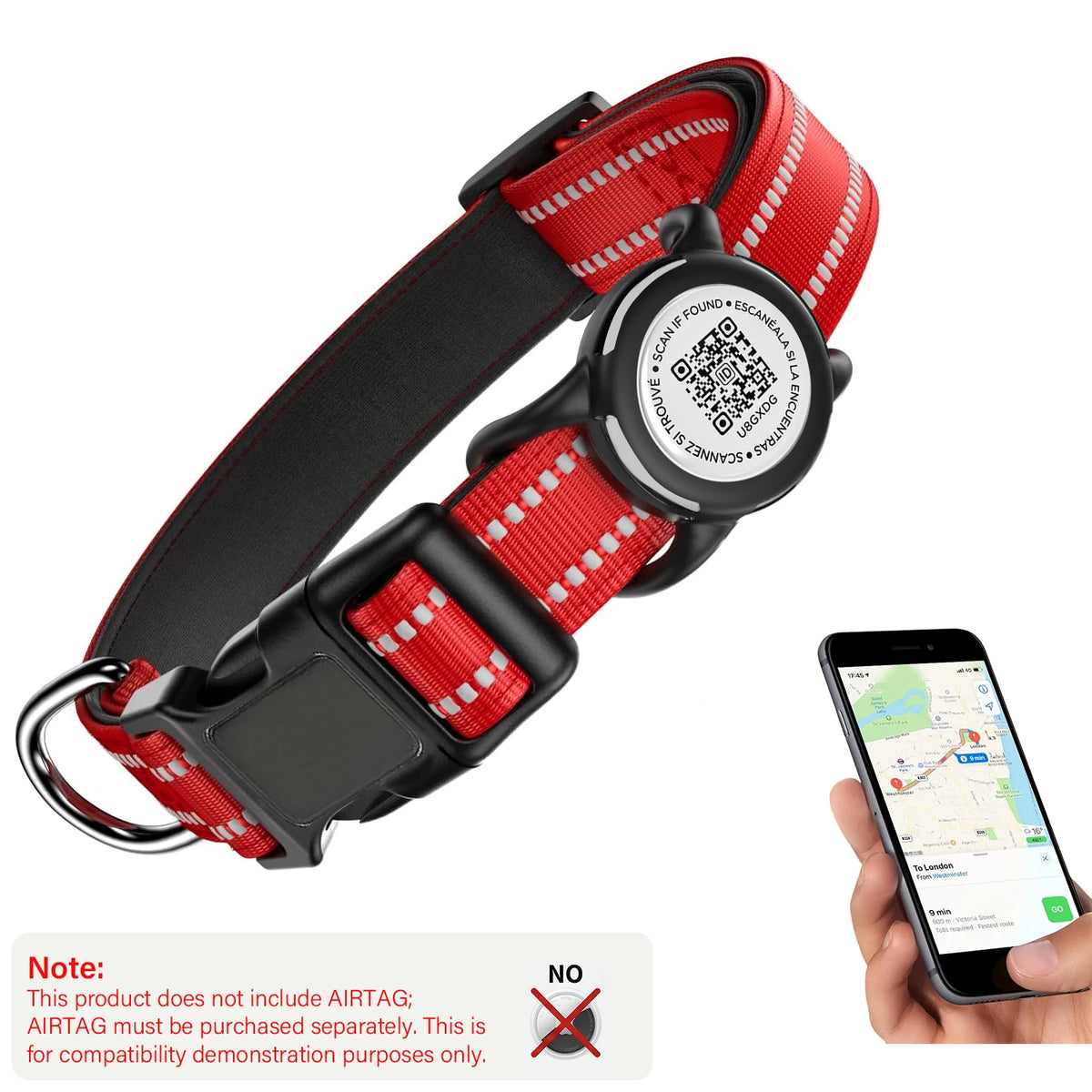 Waterproof Dog Collar with AirTag Holder - Reflective, Padded & QR Code ID