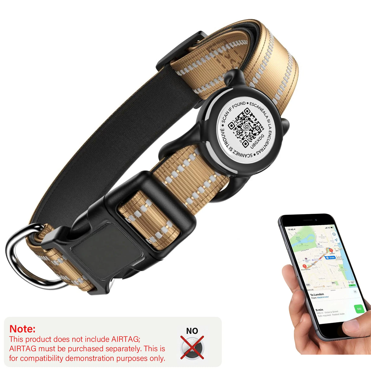 Waterproof Dog Collar with AirTag Holder - Reflective, Padded & QR Code ID